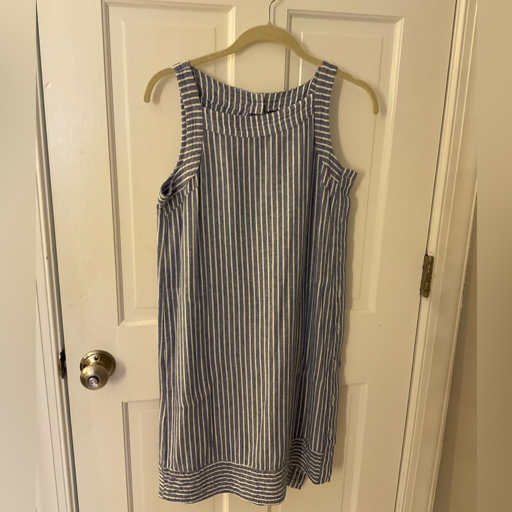 For Cynthia Light Blue Stripe Sleeveless Casual Dress with Pockets Small